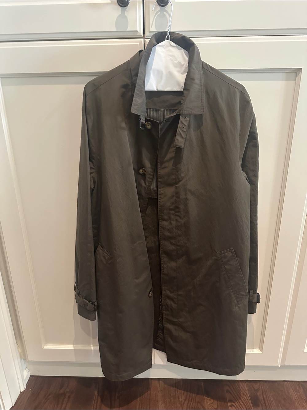 John Varvatos Olive Trench Coat - Single-Breasted